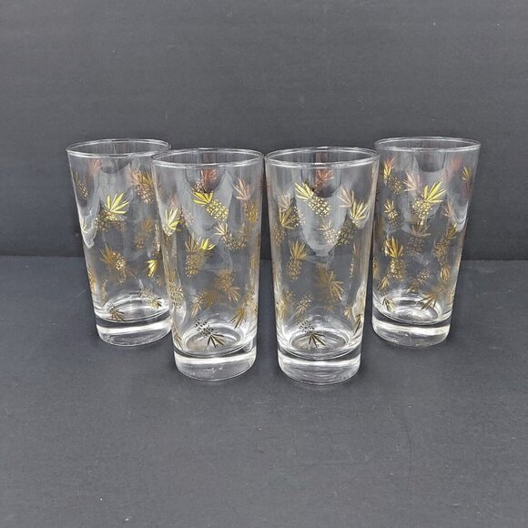 Gold Pineapple Highball Glasses Set of 4  William A. Meier Co. Good Luck Pattern - Picture 4 of 8